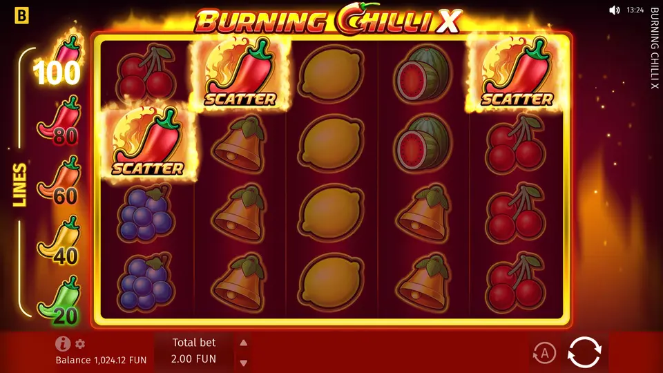 Símbolo Scatter Burning Chili Pepper de Burning Chilli X en los rodillos